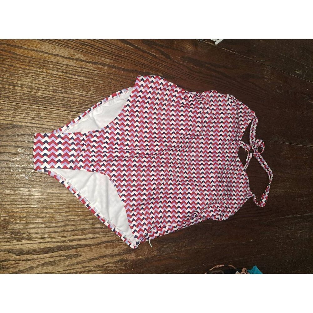New Size 14 Kona Sol Red White Blue Criss Cross Strappy Swimsuit Bathing Suit